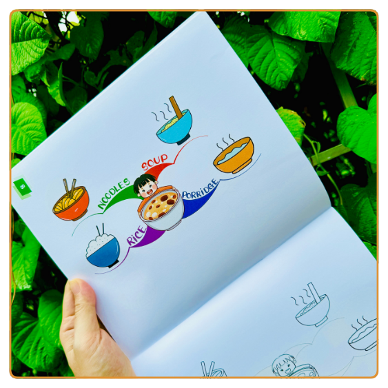 Tập tô màu Mindmap Coloring Book chủ đề Learning Tools, Skin and Food
